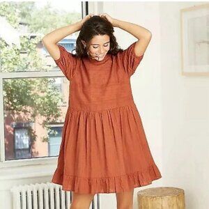 Universal Thread Women Puff‎ Short Sleeve Eyelet Dress Burnt Orange Size Small
